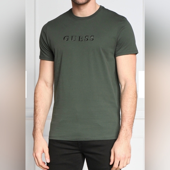 GUESS tshirt, mens size LARGE, embroidered logo, dark forest green - Picture 1 of 3